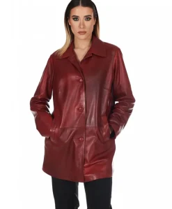 Donna D'Arienzo Wag - Giacca in pelle rosso nuvolato monopetto chiusura bottoni