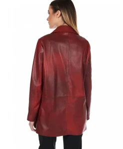 Donna D'Arienzo Wag - Giacca in pelle rosso nuvolato monopetto chiusura bottoni