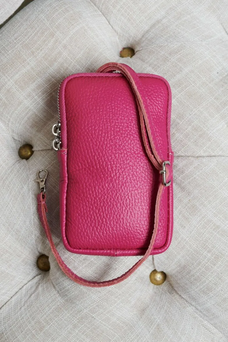 D'Arienzo Willow - Tracollina Portacellulare in pelle fuxia morbida