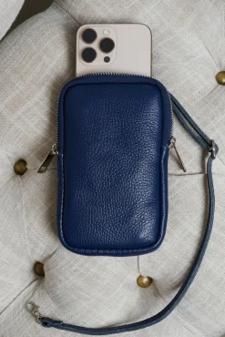 D'Arienzo Willow - Tracollina Portacellulare in pelle blu morbida