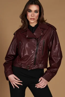 Donna D'Arienzo Xenia - Chiodo oversize in pelle vinaccio versione corta