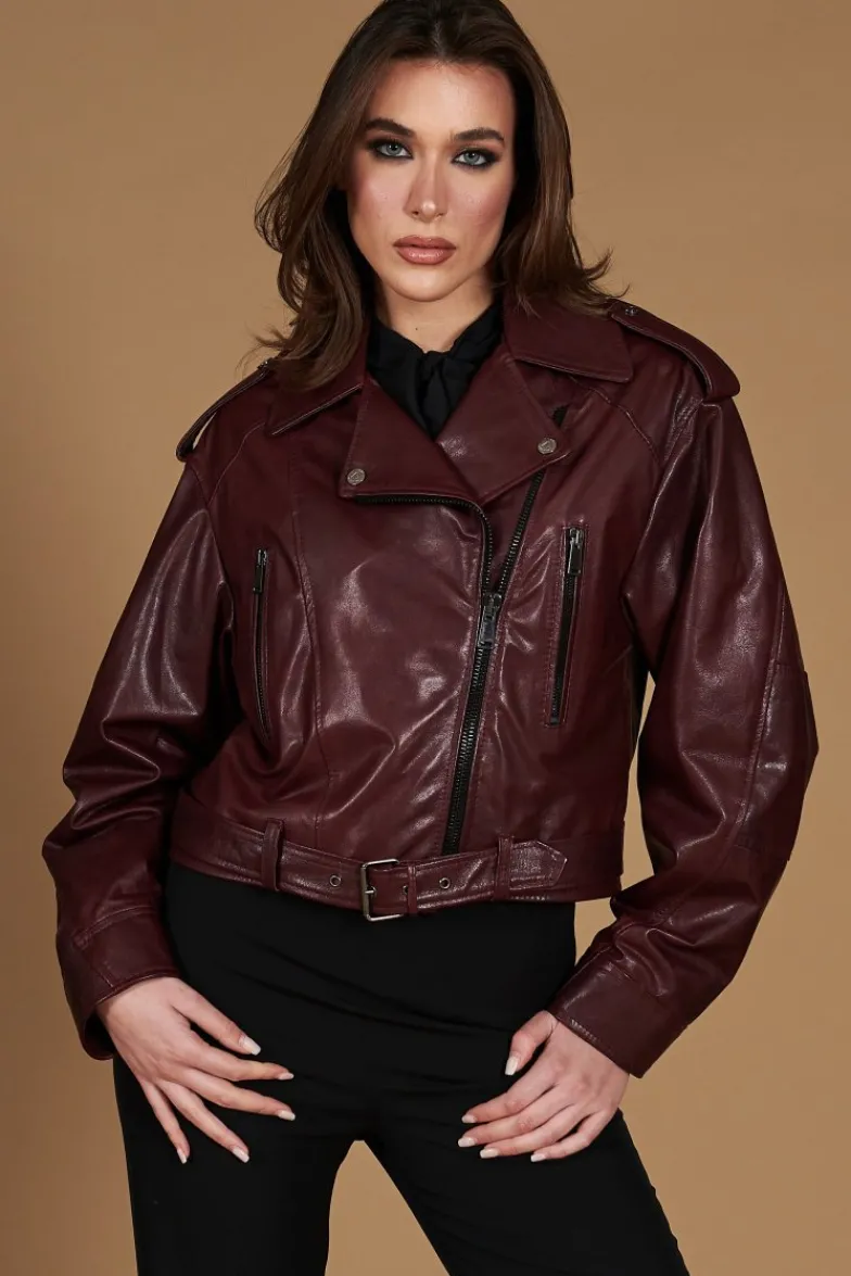 Donna D'Arienzo Xenia - Chiodo oversize in pelle vinaccio versione corta