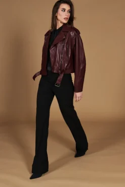 Donna D'Arienzo Xenia - Chiodo oversize in pelle vinaccio versione corta