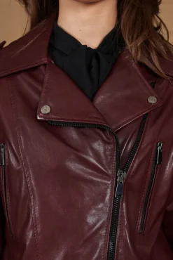 Donna D'Arienzo Xenia - Chiodo oversize in pelle vinaccio versione corta