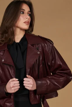 Donna D'Arienzo Xenia - Chiodo oversize in pelle vinaccio versione corta
