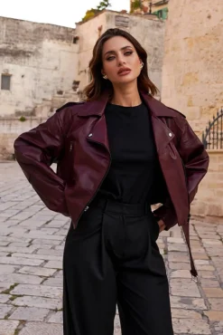 Donna D'Arienzo Xenia - Chiodo oversize in pelle vinaccio versione corta
