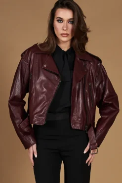 Donna D'Arienzo Xenia - Chiodo oversize in pelle vinaccio versione corta