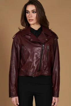 Donna D'Arienzo Xenia - Chiodo oversize in pelle vinaccio versione corta