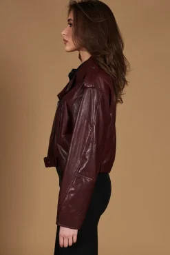 Donna D'Arienzo Xenia - Chiodo oversize in pelle vinaccio versione corta