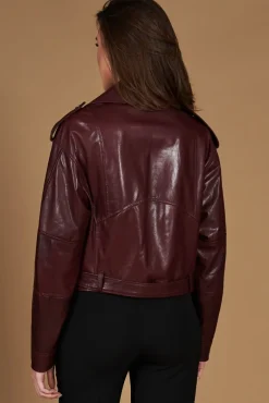 Donna D'Arienzo Xenia - Chiodo oversize in pelle vinaccio versione corta
