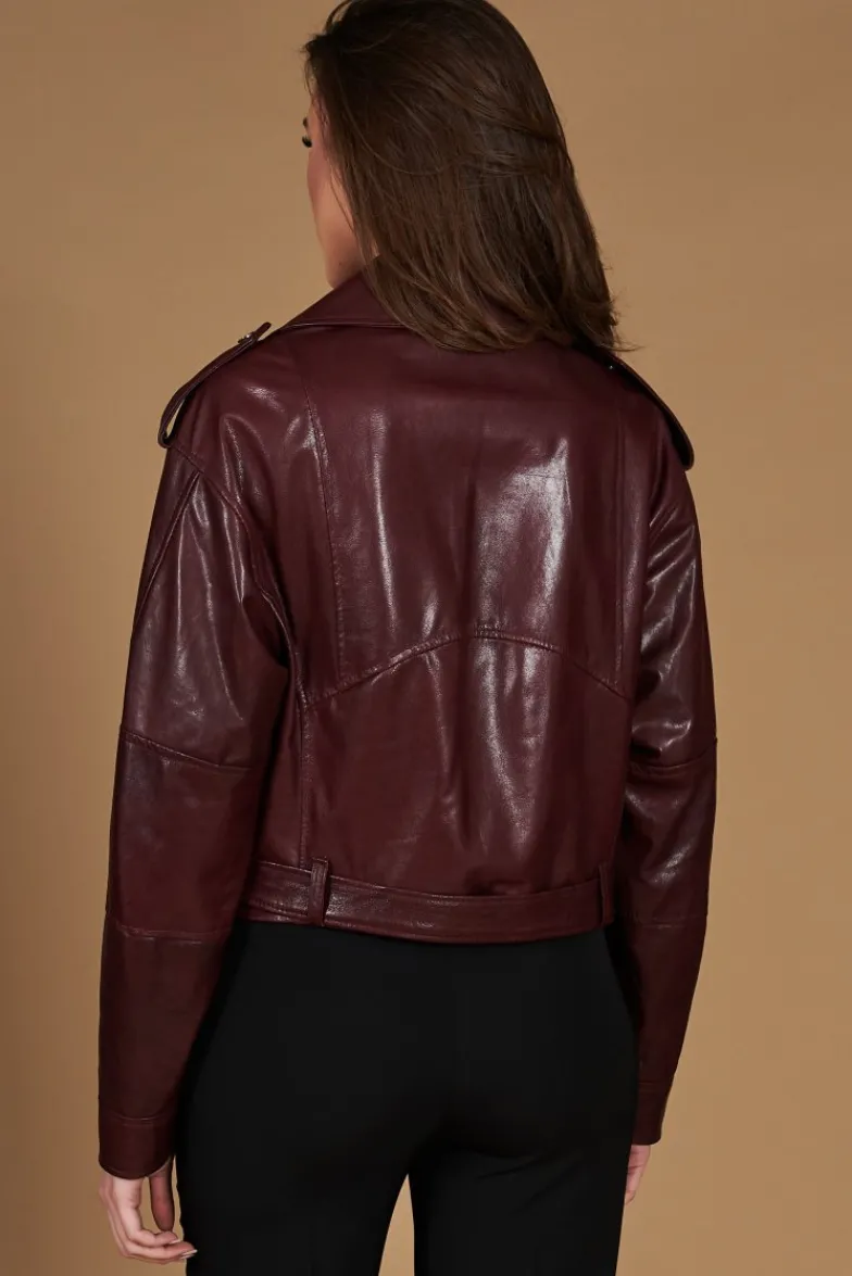 Donna D'Arienzo Xenia - Chiodo oversize in pelle vinaccio versione corta