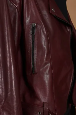 Donna D'Arienzo Xenia - Chiodo oversize in pelle vinaccio versione corta