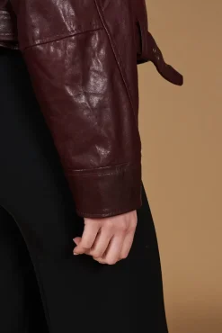 Donna D'Arienzo Xenia - Chiodo oversize in pelle vinaccio versione corta
