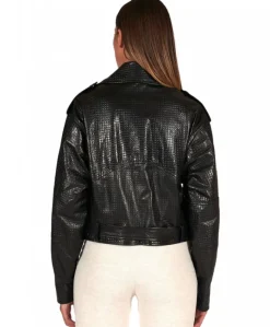 Donna D'Arienzo Xenia - Chiodo oversize in pelle nera goffrata versione corta