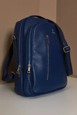 D'Arienzo Zen - Zaino in pelle blu di vitello stampa dollaro
