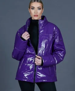 Donna D'Arienzo Zirconia - Piumino in pelle laminata viola versione oversize
