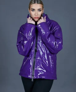 Donna D'Arienzo Zirconia - Piumino in pelle laminata viola versione oversize