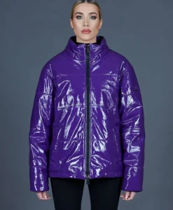 Donna D'Arienzo Zirconia - Piumino in pelle laminata viola versione oversize